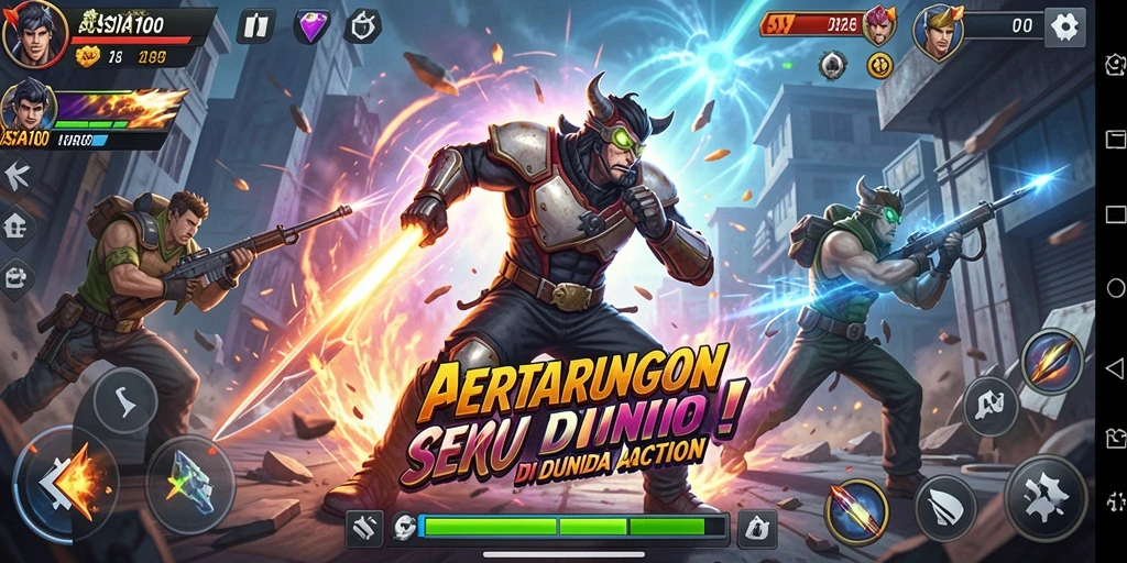 Tampilan seru gameplay ASIA100 dengan pertarungan mendebarkan.