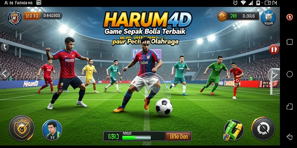 Tampilan gameplay <strong>HARUM4D</strong> yang mendebarkan, menampilkan aksi sepak bola seru.