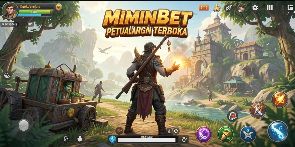 Screenshot gameplay MIMINBET yang menampilkan eksplorasi dunia terbuka.