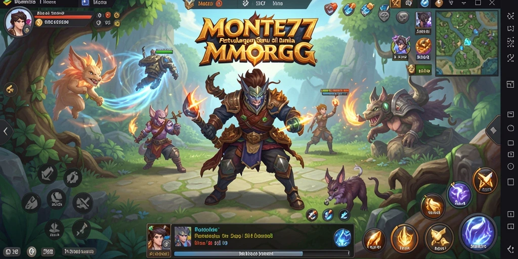 Screenshot gameplay MONTE77 menunjukkan pertarungan seru di dunia fantasi.