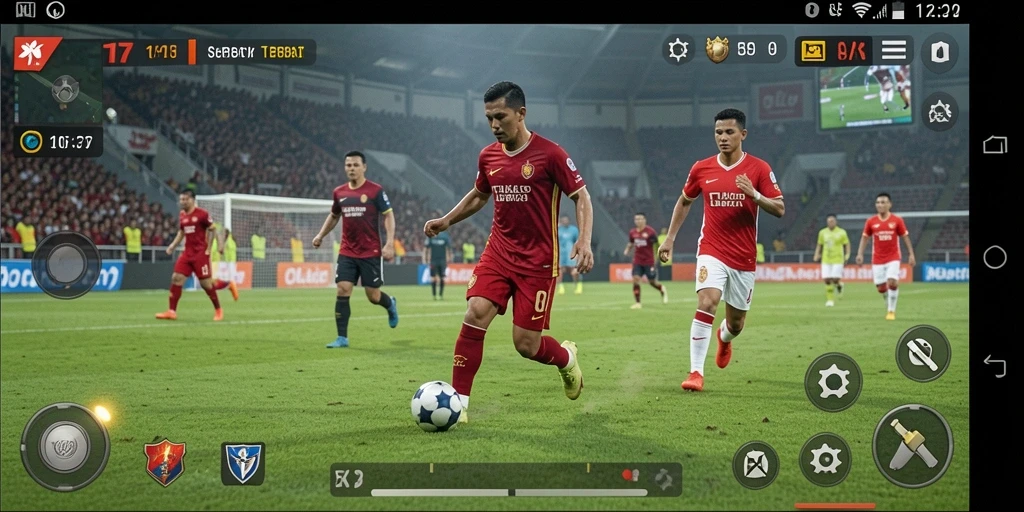 Screenshot utama OLX17 menampilkan aksi gameplay sepak bola yang mendebarkan.